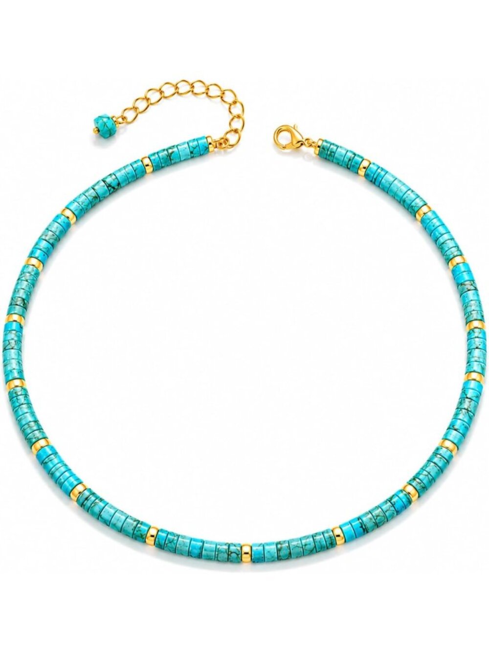 Adjustable Natural Gemstone Heishi Choker Necklace, 15"+2" Beaded Coastal
